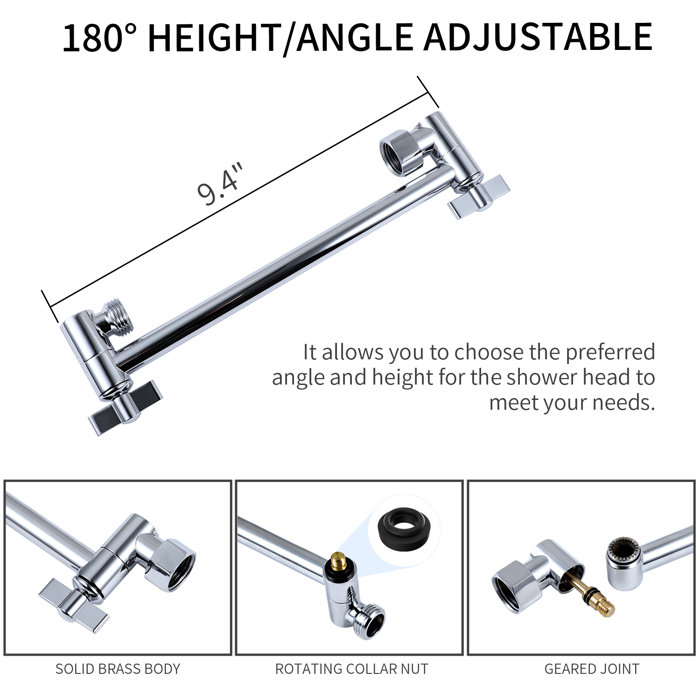 GPromise Extra Large Rainfall Shower Head Swivel Extension Arm With